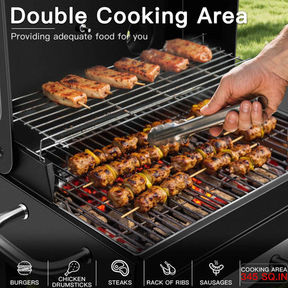 Portable Charcoal Smoker Grill Combo with Offset Firebox – Heavy Duty BBQ Grill with Warming Rack & Side Shelf for Outdoor Cooking, Camping & Tailgating