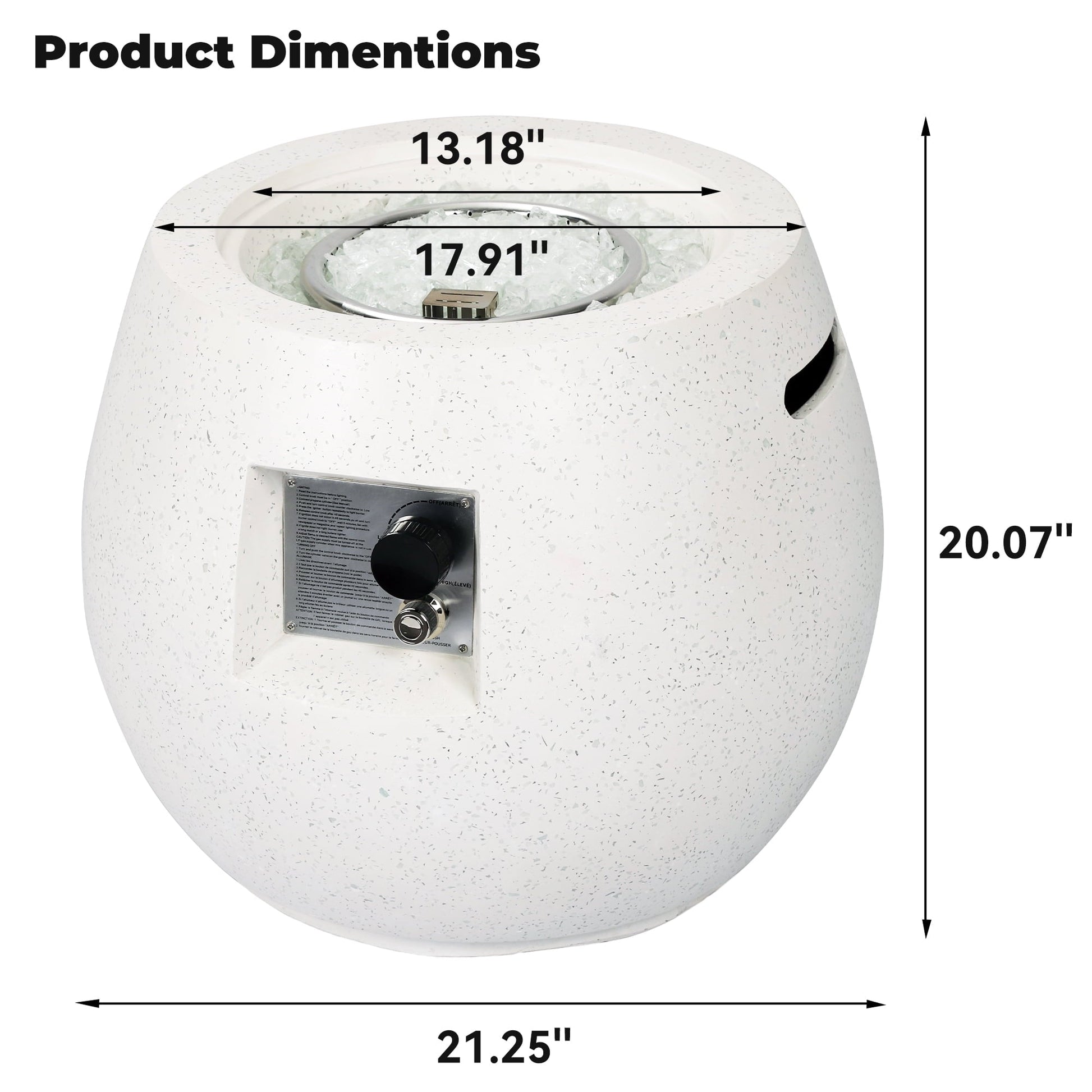 NAGA BAHNA 21" Round Propane Fire Pit 50,000BTU Terrazzo Gas Fire Pit with Glass Stones - Home OXO