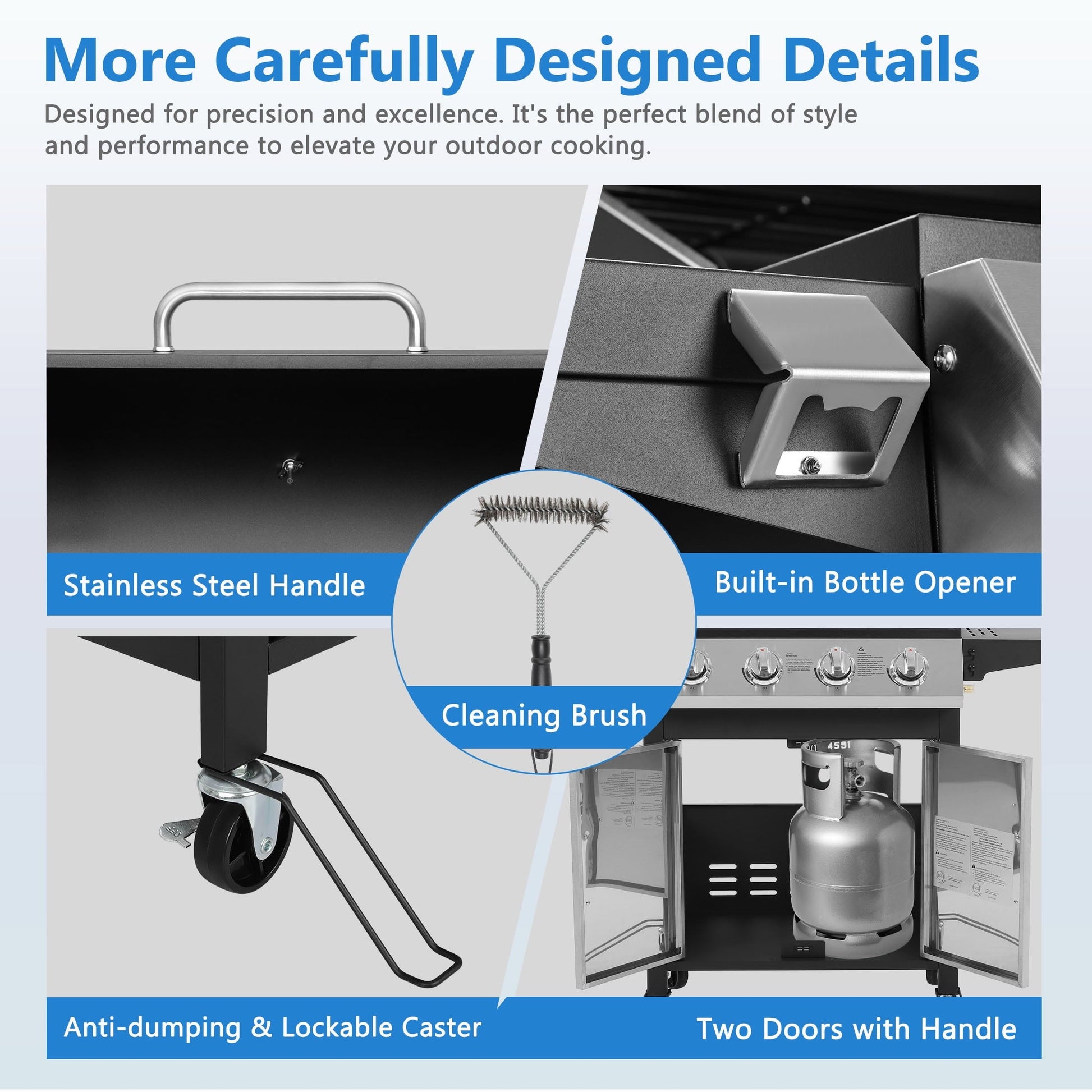 SEGMART 4 Burner BBQ Propane Gas Grill, Stainless Steel 40,000 BTU Patio Garden Barbecue Grill with Folding Side Tables, Cleaning Brush & Thermometer, Perfect for Camping, Outdoor Cooking - Home OXO