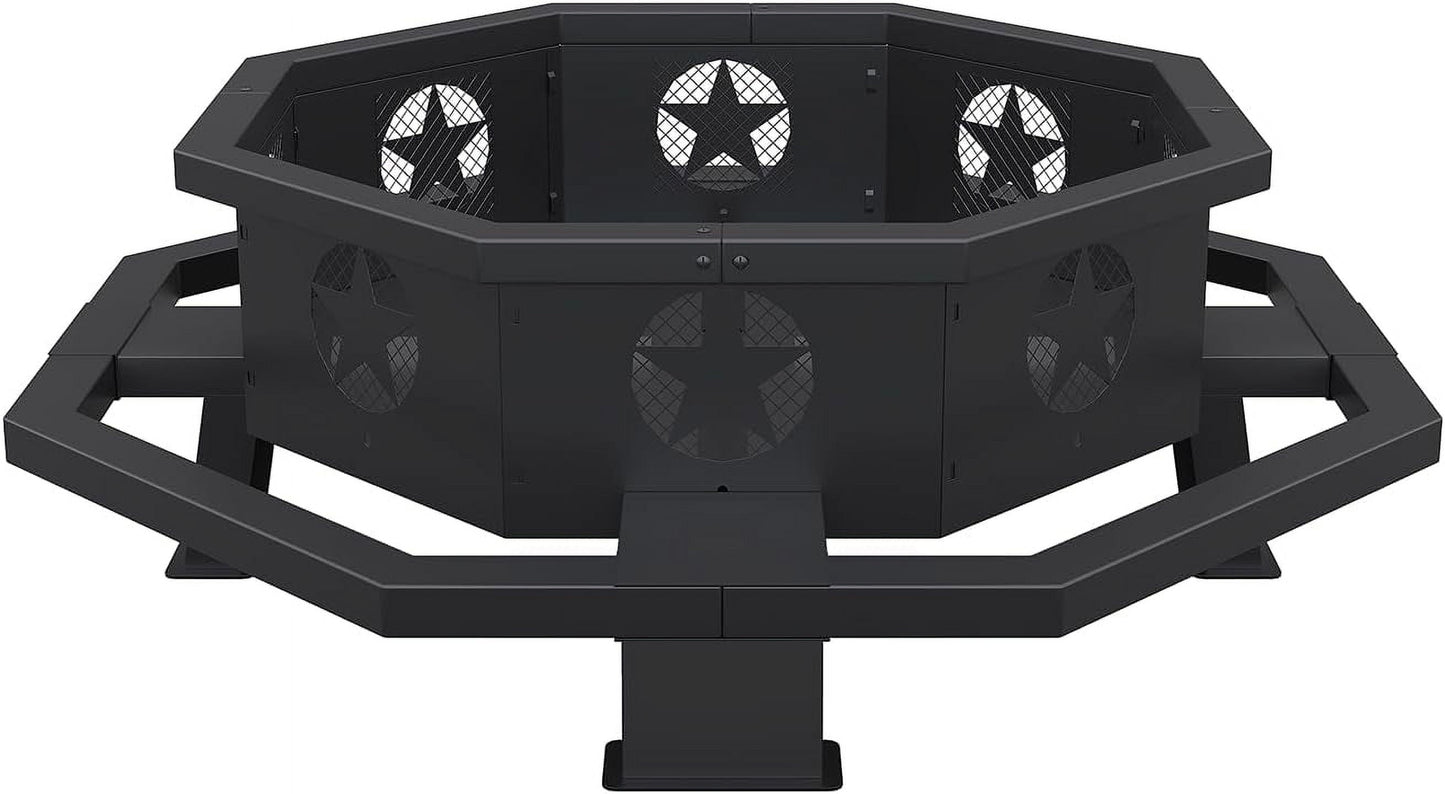 43 inch Fire Pit, Outdoor Wood Burning Fire Pit Octagonal Heavy Duty Firepit for Camping, Backyard, Patio, Black - Home OXO