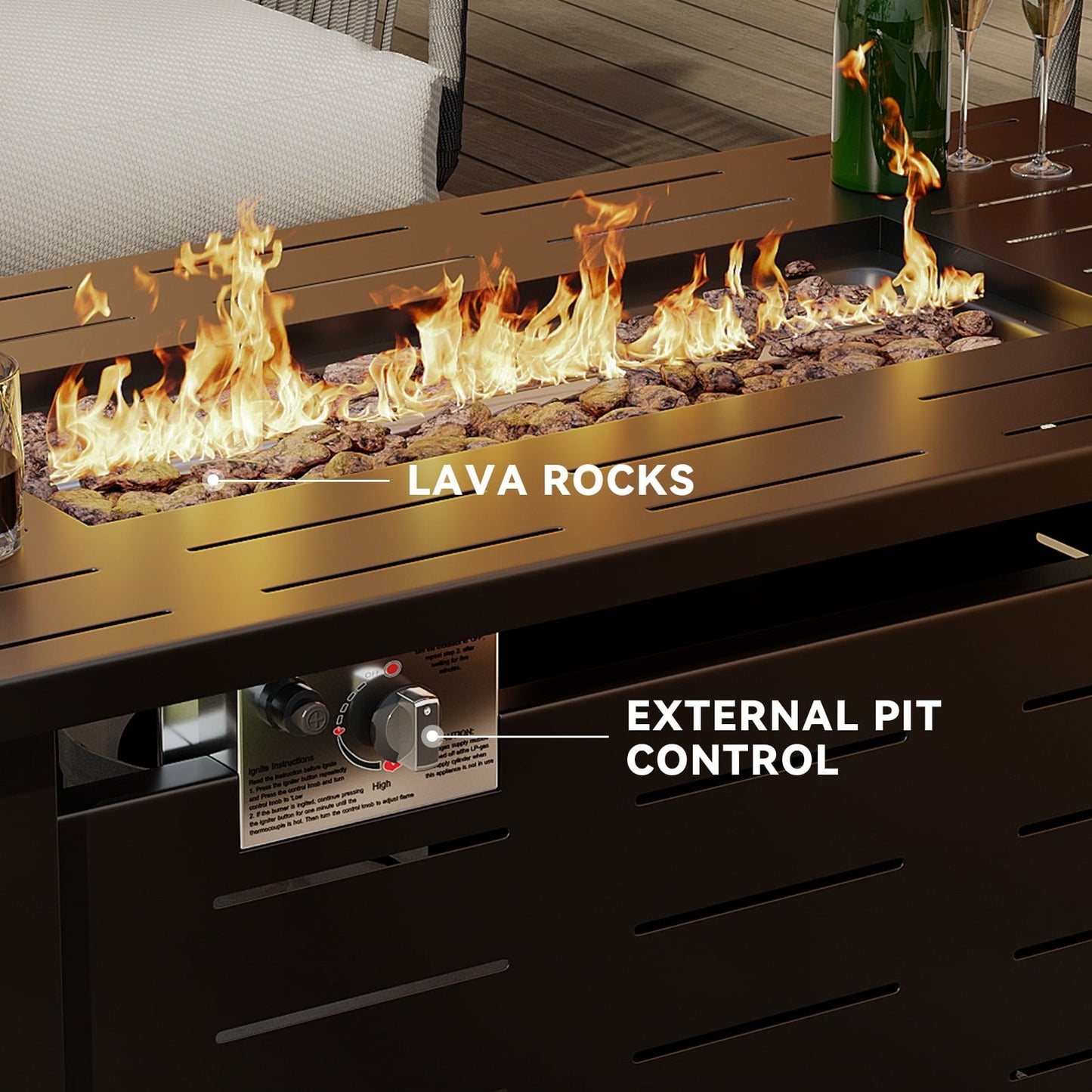 Sunmthink 40" Propane Fire Pit Table, 50,000 BTU Auto Ignition Steel Gas Fire Pit with Removable Lid & Waterproof Cover for Patio, Backyard, Black - Home OXO