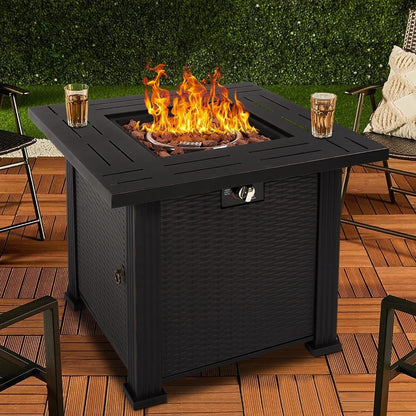 2-in-1 Propane Fire Pit Table, Outdoor Table with Fire Pit, 28 Inch 40,000 BTU Auto-Ignition Gas Fire Pit Table with Lid and Lava Rock, Square Fire Table for Yard Patio Garden - Home OXO