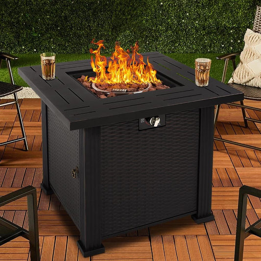 2-in-1 Propane Fire Pit Table, Outdoor Table with Fire Pit, 28 Inch 40,000 BTU Auto-Ignition Gas Fire Pit Table with Lid and Lava Rock, Square Fire Table for Yard Patio Garden - Home OXO