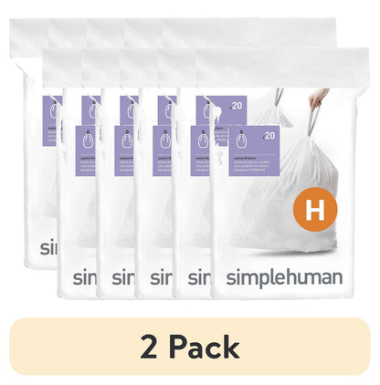 (2 pack) simplehuman Code H Custom Fit Drawstring Trash Bags in Dispenser Packs, 100 Count, 35 Liter / 9.3 Gallon, White