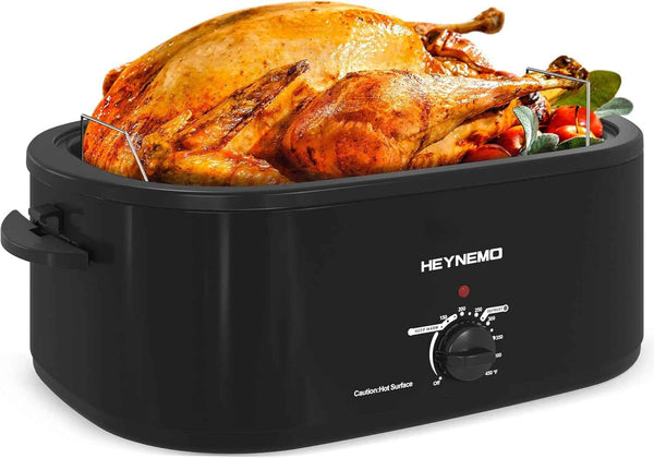 22 Quart Electric Roaster Oven with Visible & Self-Basting Lid, Large Turkey Roaster with Defrost Warm Function, Adjustable Temperature, Removable Pan Rack, Stainless Steel
