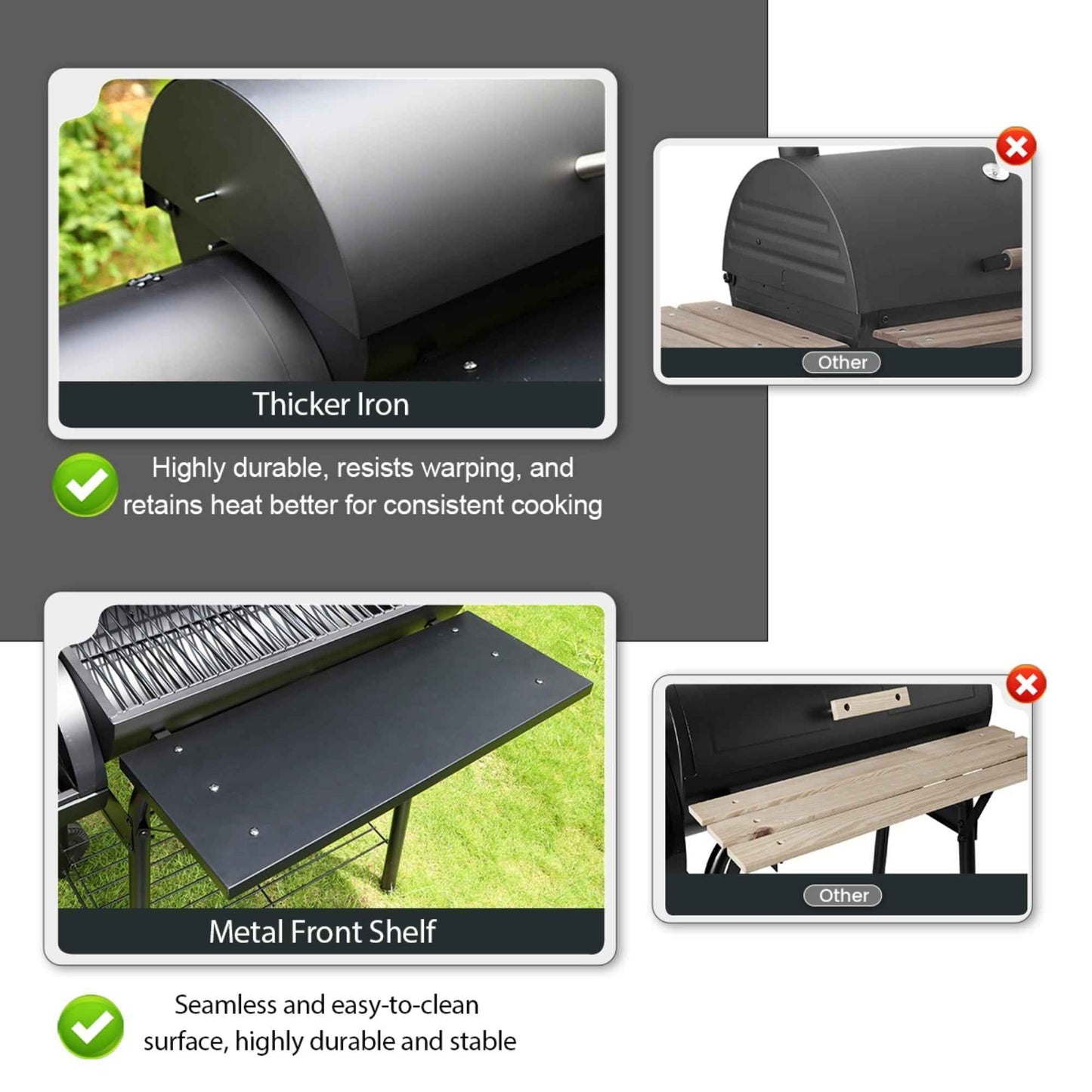 Charcoal Offset Smoker Grill - Family-Size 4-6 Person BBQ with Temperature Control & Portable Wheels