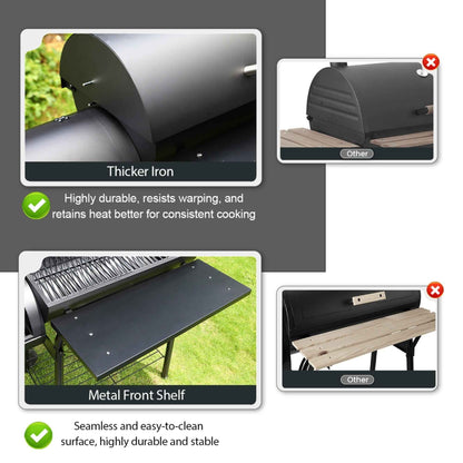 Charcoal Offset Smoker Grill - Family-Size 4-6 Person BBQ with Temperature Control & Portable Wheels