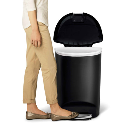 simplehuman 13 Gallon Trash Can, Black Plastic Semi-Round Step Kitchen Trash Can with Secure Slide Lock