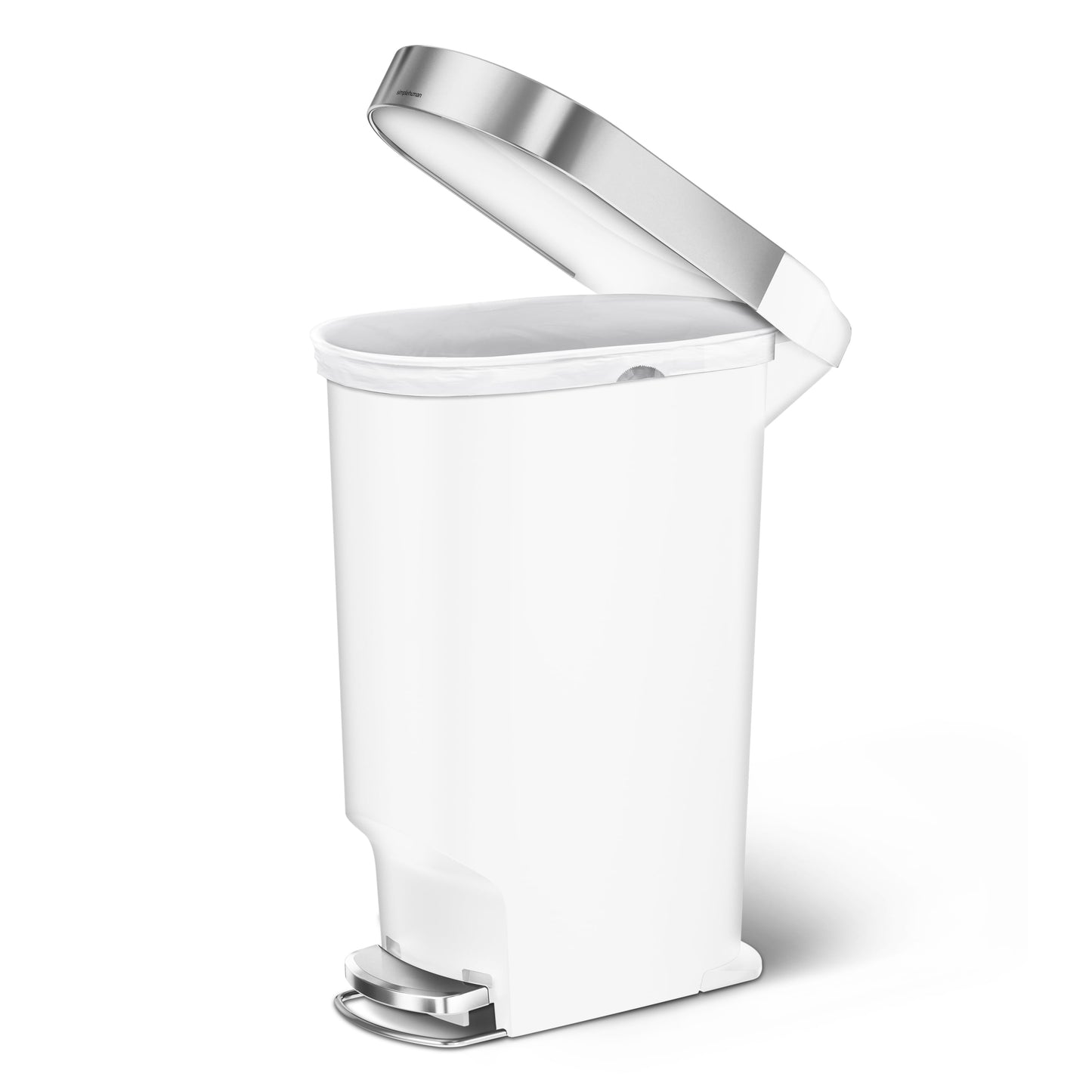 simplehuman 40 Liter / 10.6 Gallon Slim Kitchen Step Trash Can with Liner Rim, White Plastic - Home OXO