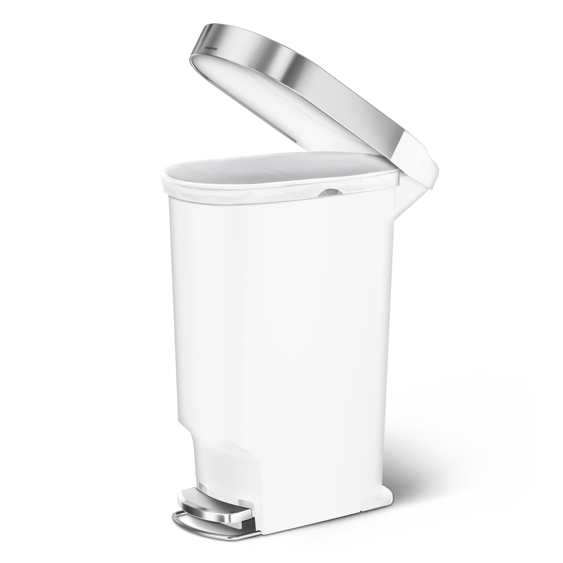 simplehuman 40 Liter / 10.6 Gallon Slim Kitchen Step Trash Can with Liner Rim, White Plastic - Home OXO