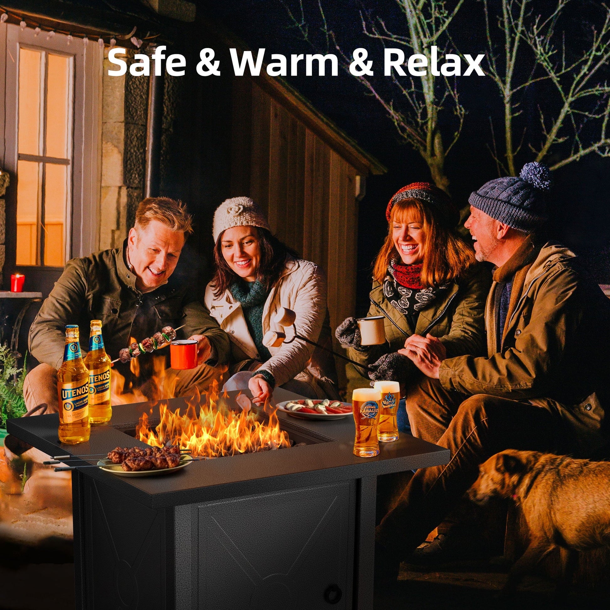 LHRIVER 28" Outdoor Propane Fire Pit Table, 40000 BTU  Steel Gas Fire Pit with Removable Lid, Lava Rocks & Rain Cover - Home OXO