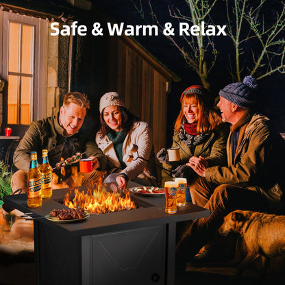 LHRIVER 28" Outdoor Propane Fire Pit Table, 40000 BTU  Steel Gas Fire Pit with Removable Lid, Lava Rocks & Rain Cover - Home OXO