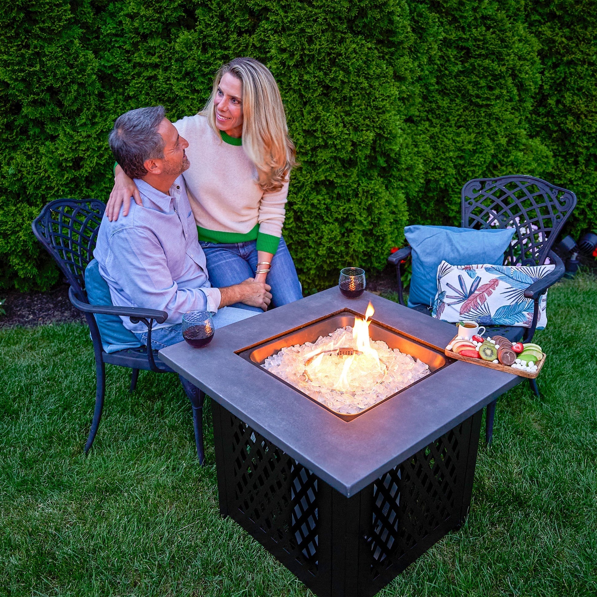 Endless Summer Charles 30 Inch Square Outdoor UV Printed LP Gas Fire Pit Table - Home OXO