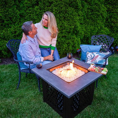 Endless Summer Charles 30 Inch Square Outdoor UV Printed LP Gas Fire Pit Table - Home OXO