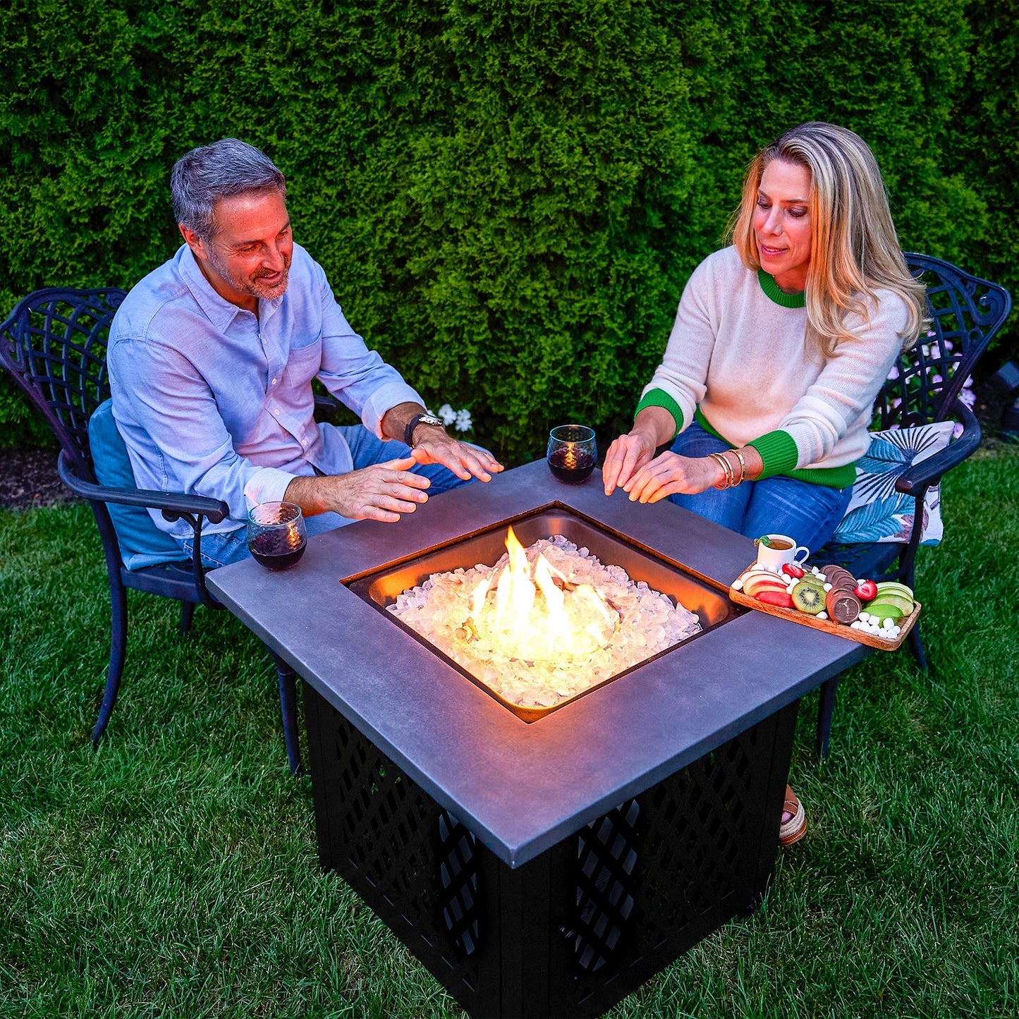 Endless Summer Charles 30 Inch Square Outdoor UV Printed LP Gas Fire Pit Table - Home OXO