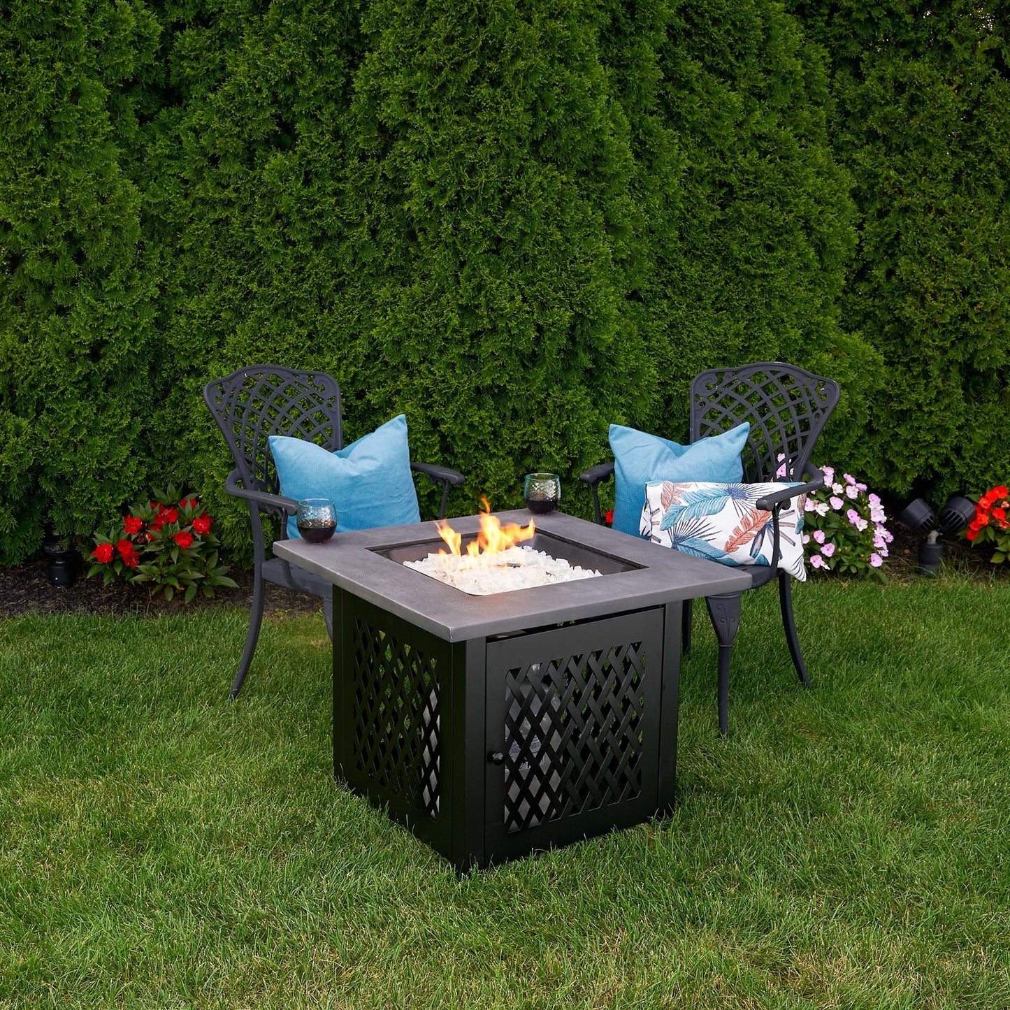 Endless Summer Charles 30 Inch Square Outdoor UV Printed LP Gas Fire Pit Table - Home OXO