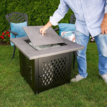 Endless Summer Charles 30 Inch Square Outdoor UV Printed LP Gas Fire Pit Table - Home OXO