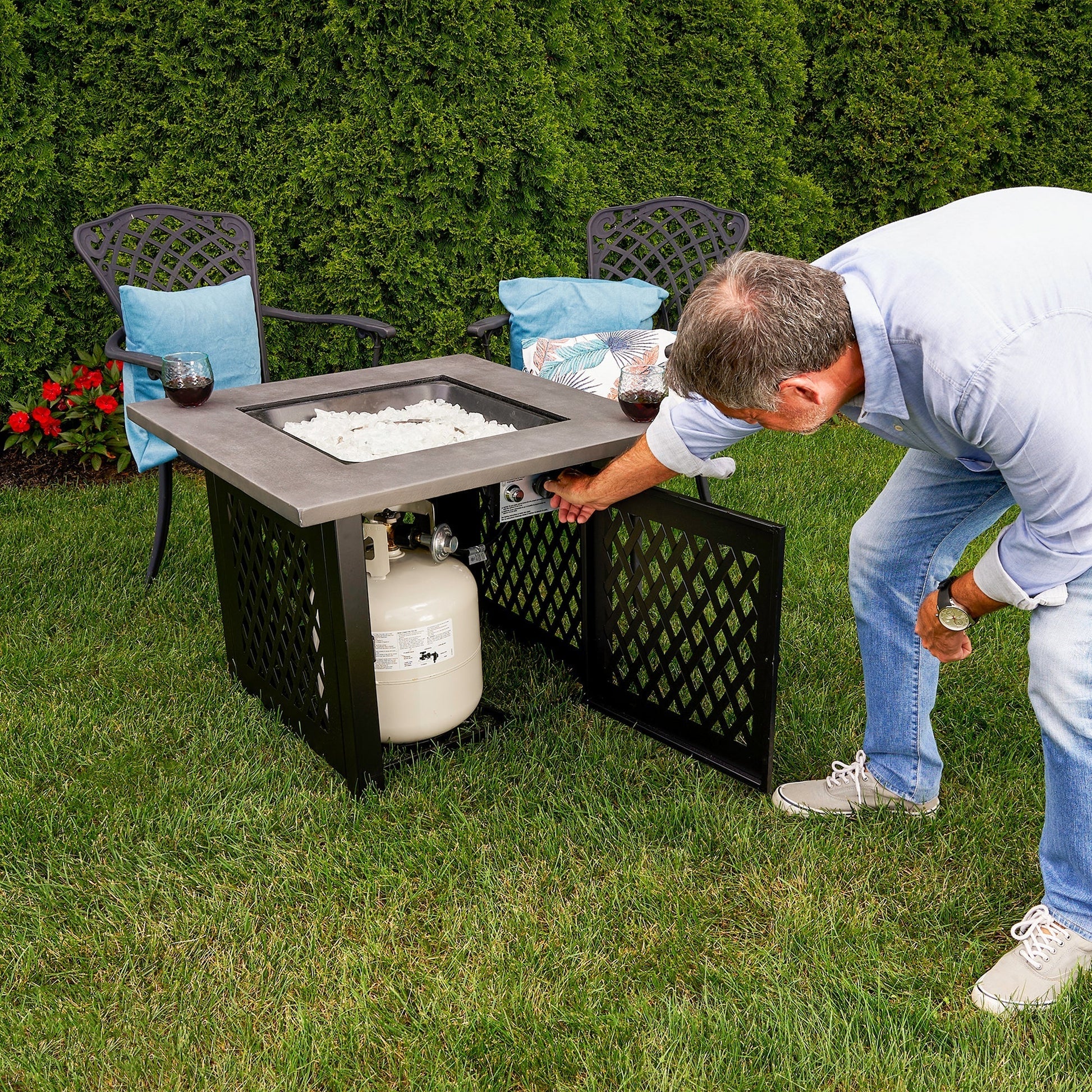 Endless Summer Charles 30 Inch Square Outdoor UV Printed LP Gas Fire Pit Table - Home OXO