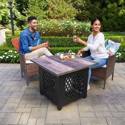 Endless Summer Nate 30 Inch Square Outdoor UV Printed LP Gas Fire Pit Table - Home OXO