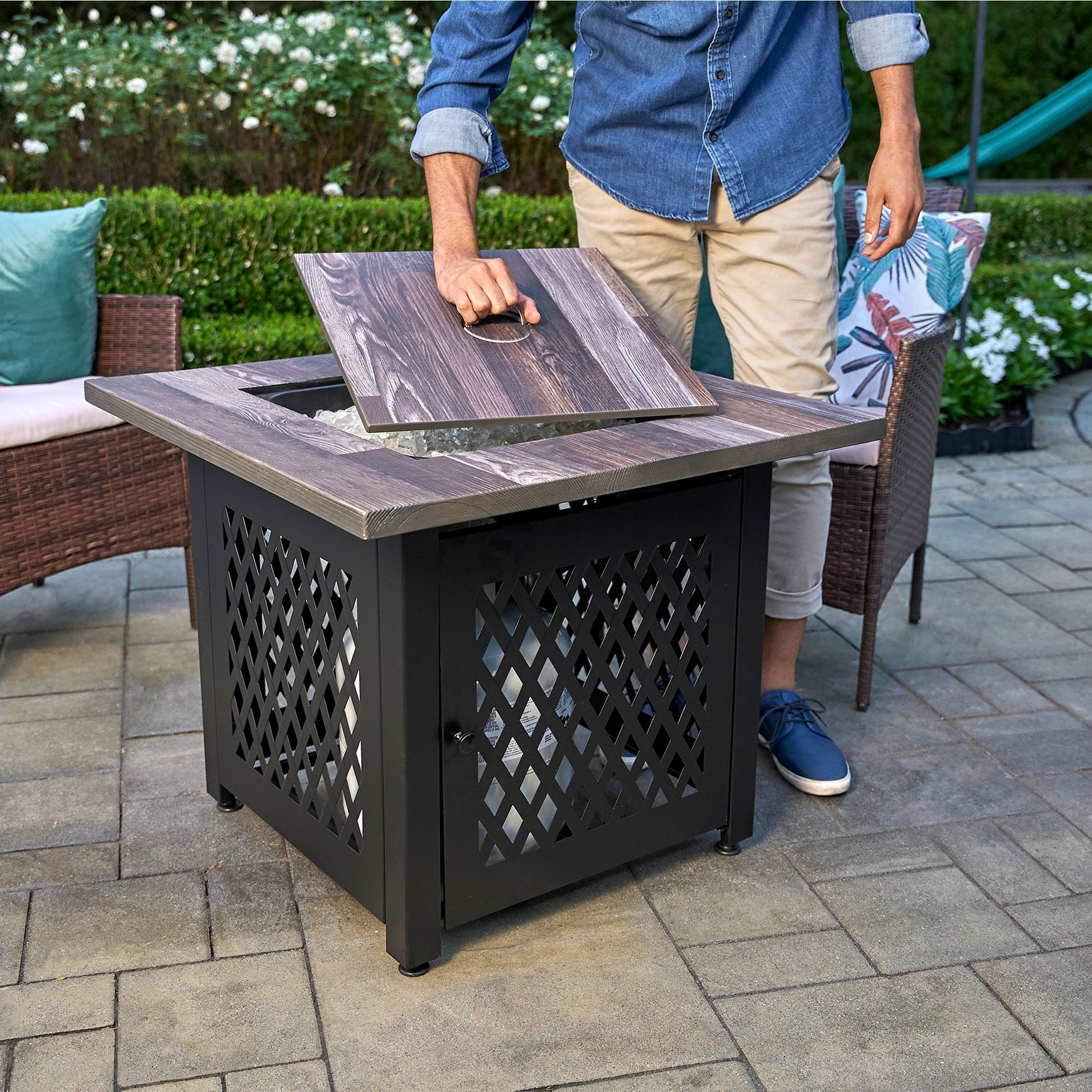Endless Summer Nate 30 Inch Square Outdoor UV Printed LP Gas Fire Pit Table - Home OXO