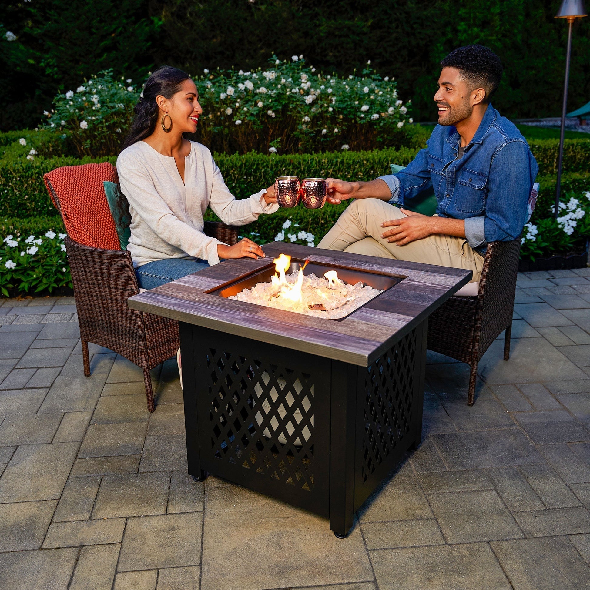 Endless Summer Nate 30 Inch Square Outdoor UV Printed LP Gas Fire Pit Table - Home OXO