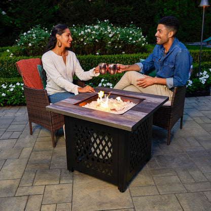 Endless Summer Nate 30 Inch Square Outdoor UV Printed LP Gas Fire Pit Table - Home OXO