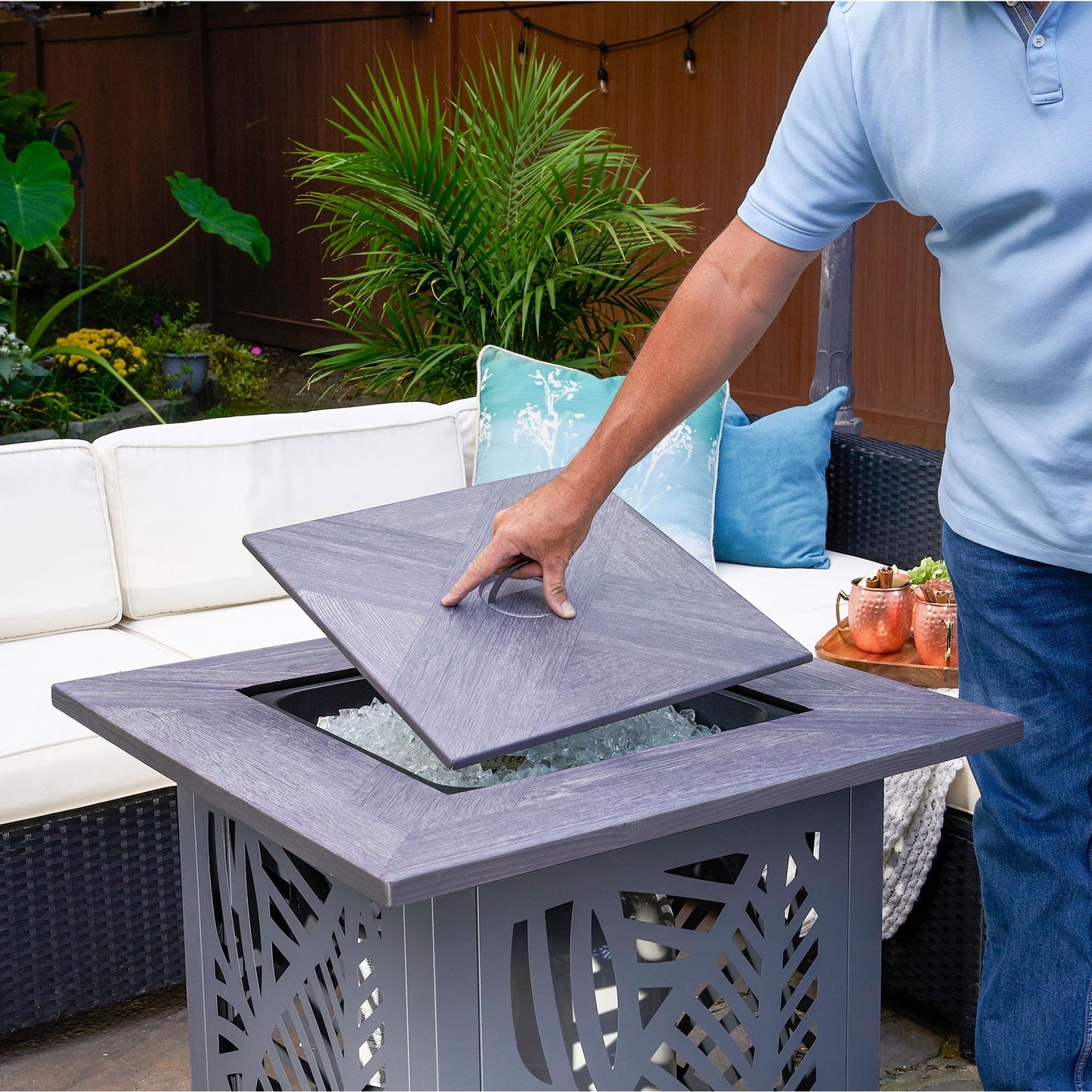 Endless Summer Lindsey 30 Inch Square Outdoor UV Printed LP Gas Fire Pit Table - Home OXO