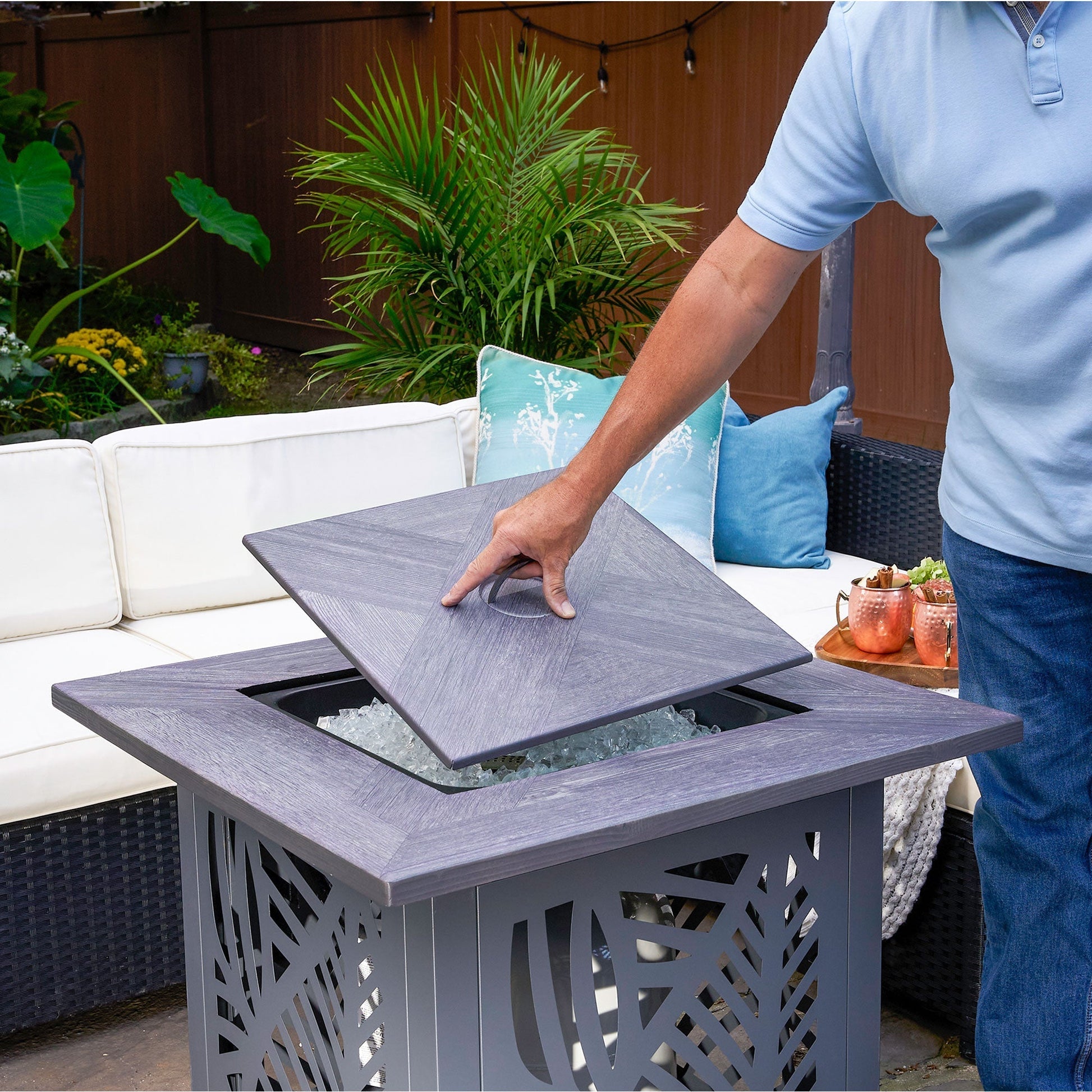 Endless Summer Lindsey 30 Inch Square Outdoor UV Printed LP Gas Fire Pit Table - Home OXO