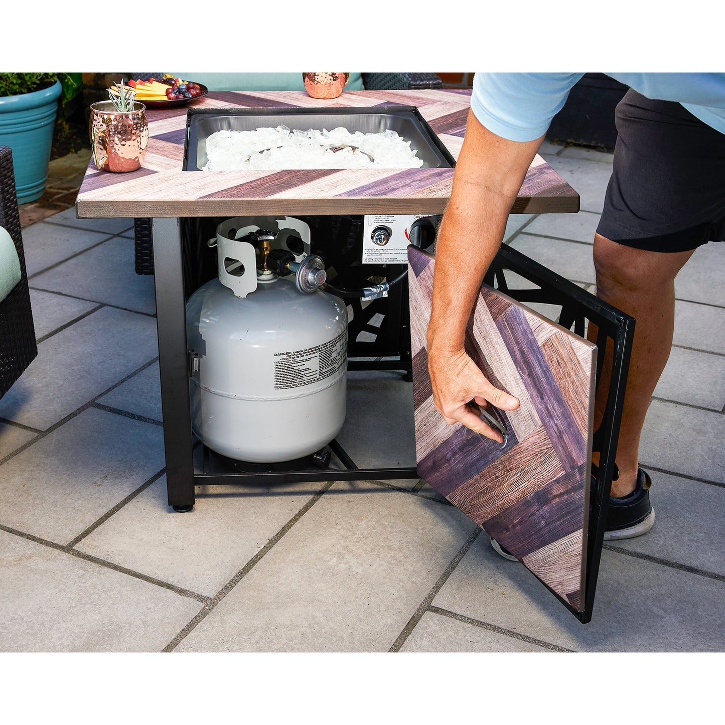 Endless Summer Darby 30 Inch Square Outdoor UV Printed LP Gas Fire Pit Table - Home OXO