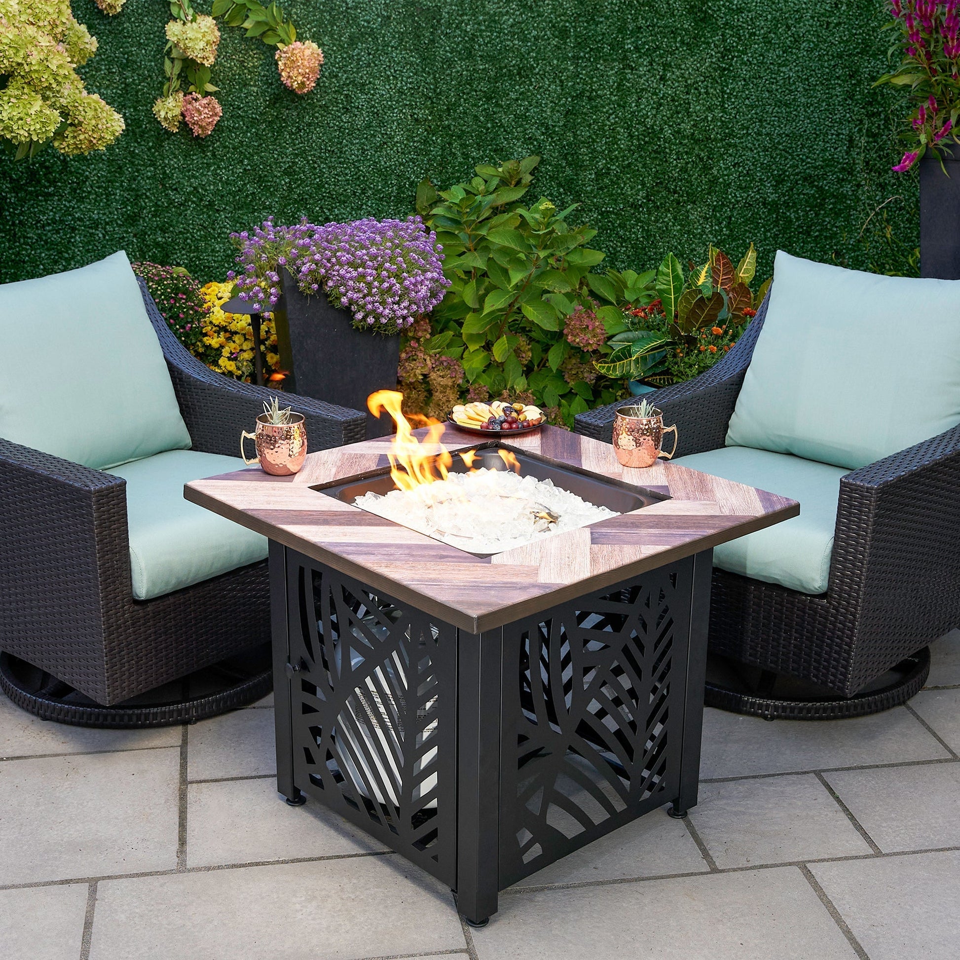 Endless Summer Darby 30 Inch Square Outdoor UV Printed LP Gas Fire Pit Table - Home OXO