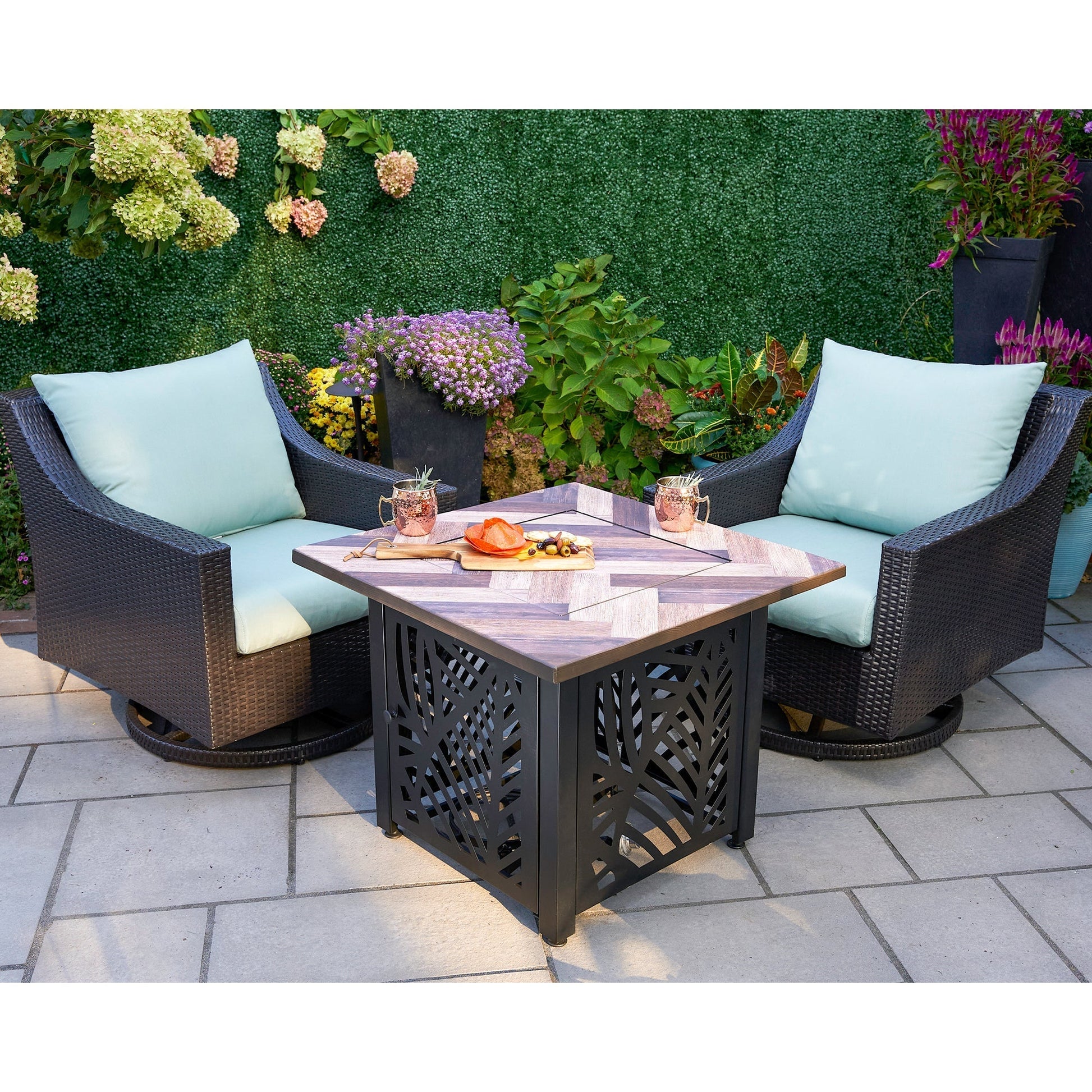 Endless Summer Darby 30 Inch Square Outdoor UV Printed LP Gas Fire Pit Table - Home OXO