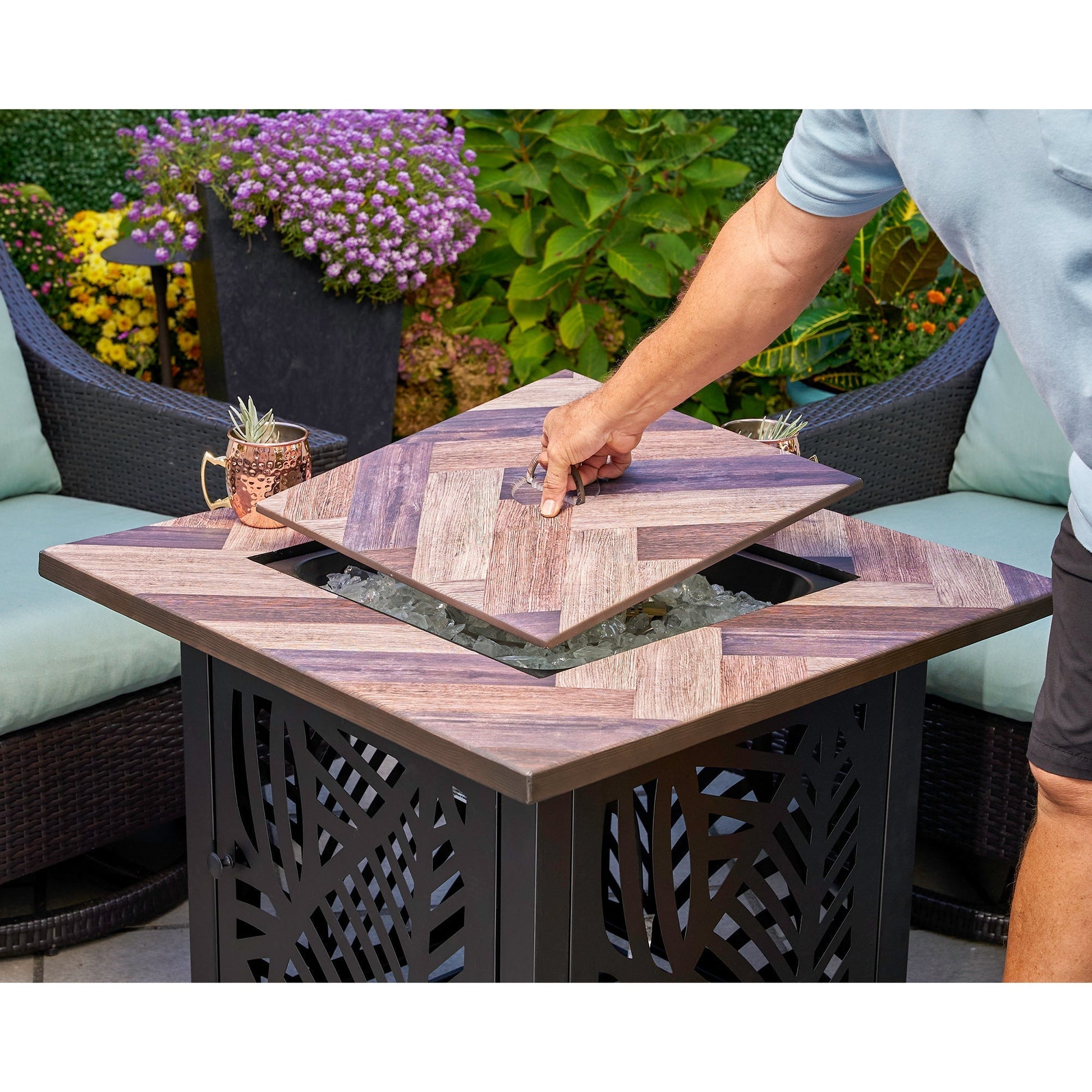 Endless Summer Darby 30 Inch Square Outdoor UV Printed LP Gas Fire Pit Table - Home OXO