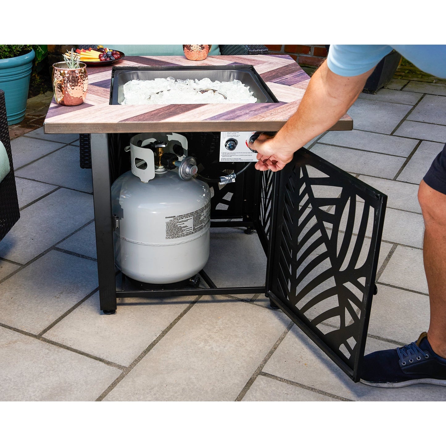 Endless Summer Darby 30 Inch Square Outdoor UV Printed LP Gas Fire Pit Table - Home OXO
