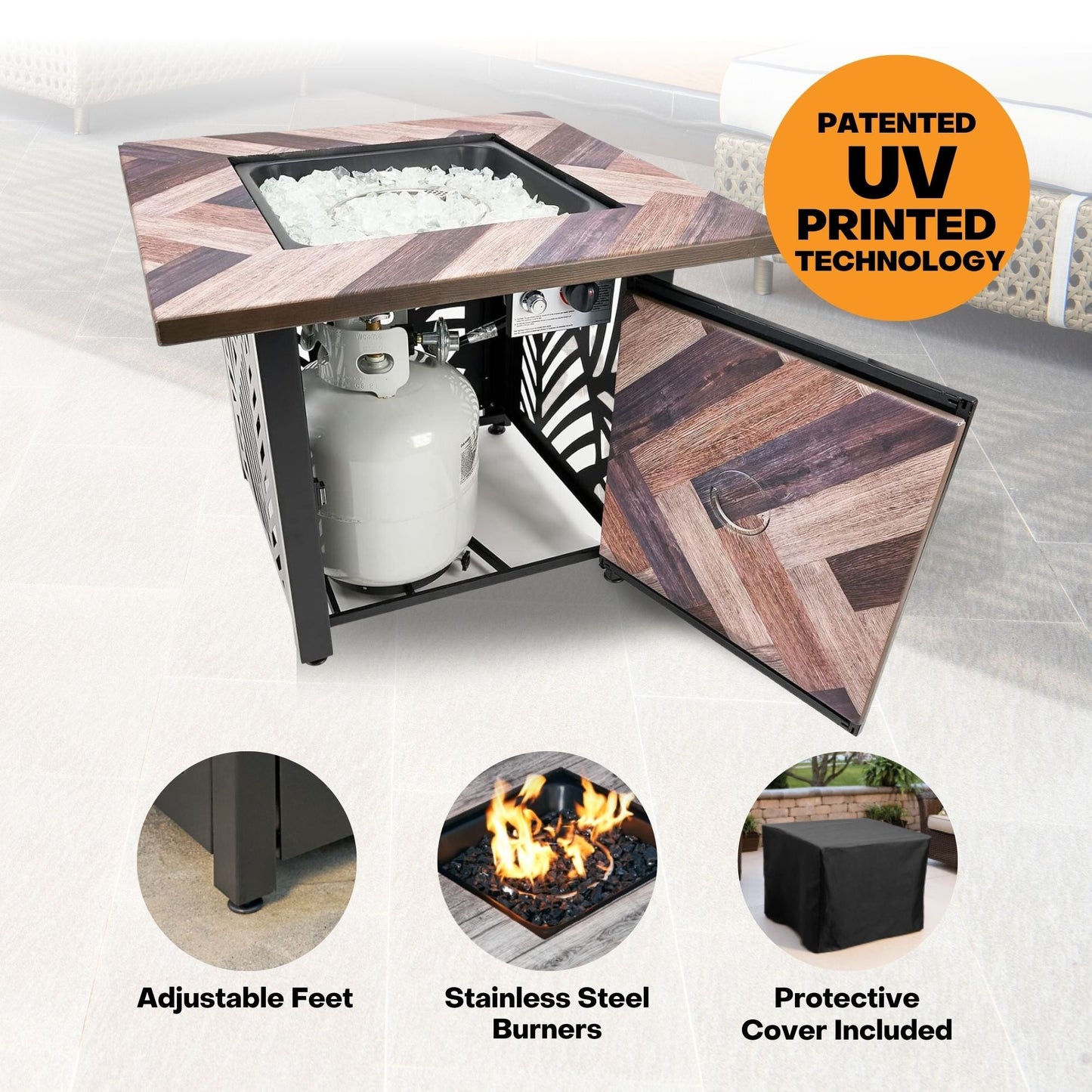 Endless Summer Darby 30 Inch Square Outdoor UV Printed LP Gas Fire Pit Table - Home OXO