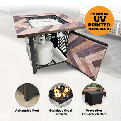 Endless Summer Darby 30 Inch Square Outdoor UV Printed LP Gas Fire Pit Table - Home OXO