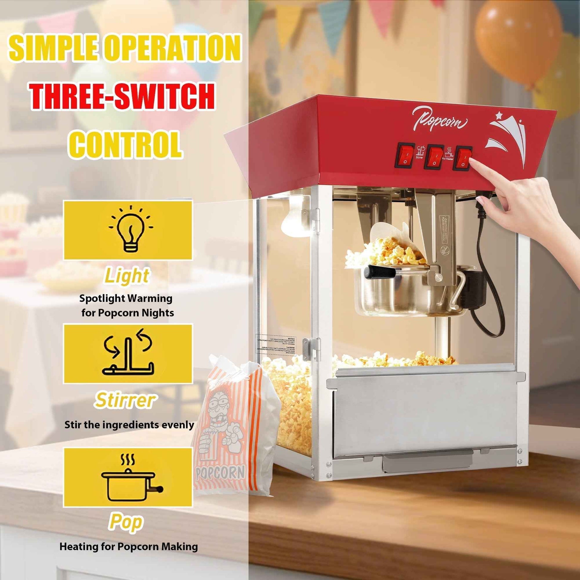 Commercial Popcorn Maker Machine, Enyopro 12oz Kettle Stainless Steel Popcorn Machine with Tempered Glass, Warming Deck, 850W Countertop Popcorn Popper for Movie Theatre, Parties