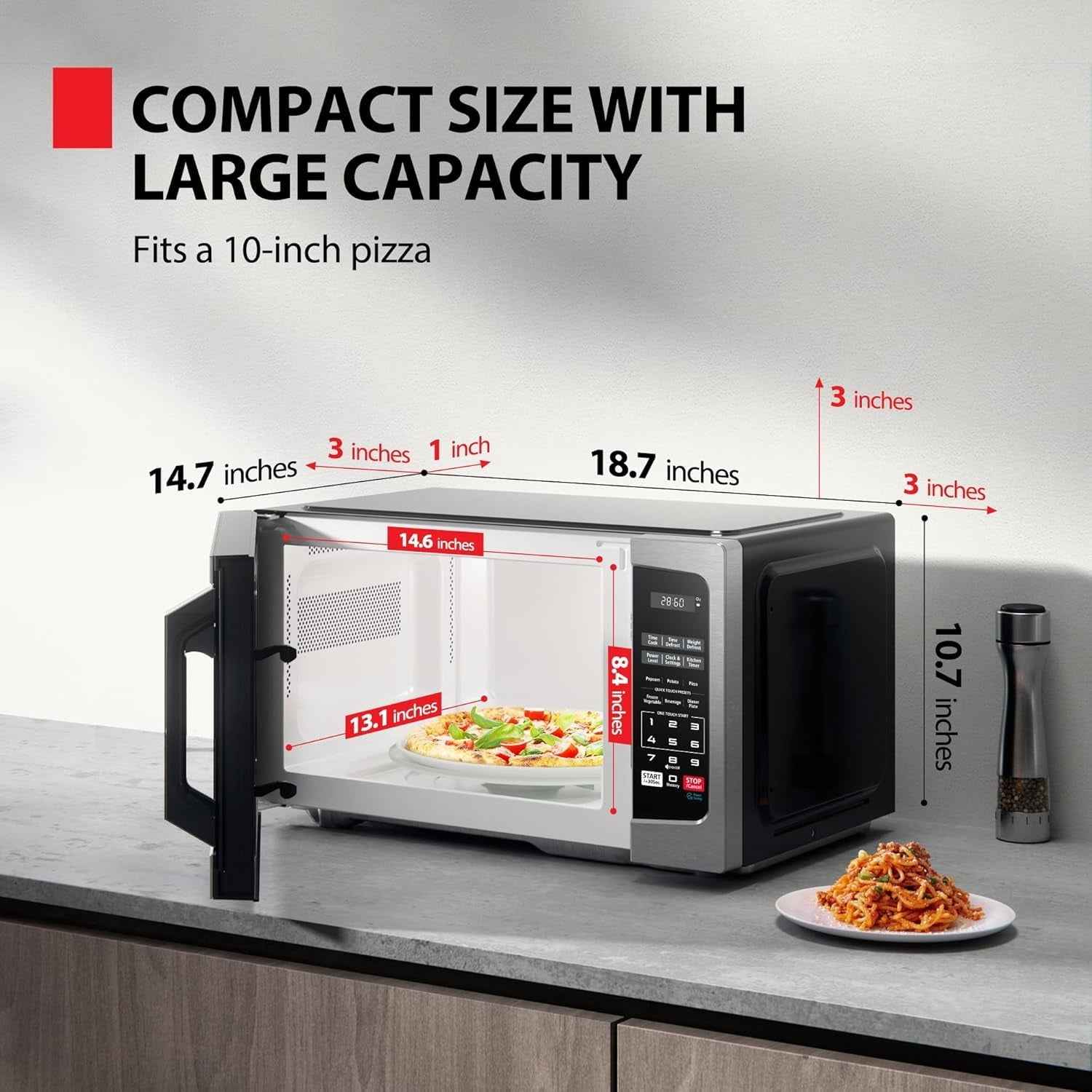 TOSHIBA 0.9 Cu Ft Microwave Oven, 6 Auto Menus, Mute Function, Child Lock, 900W, Stainless Steel