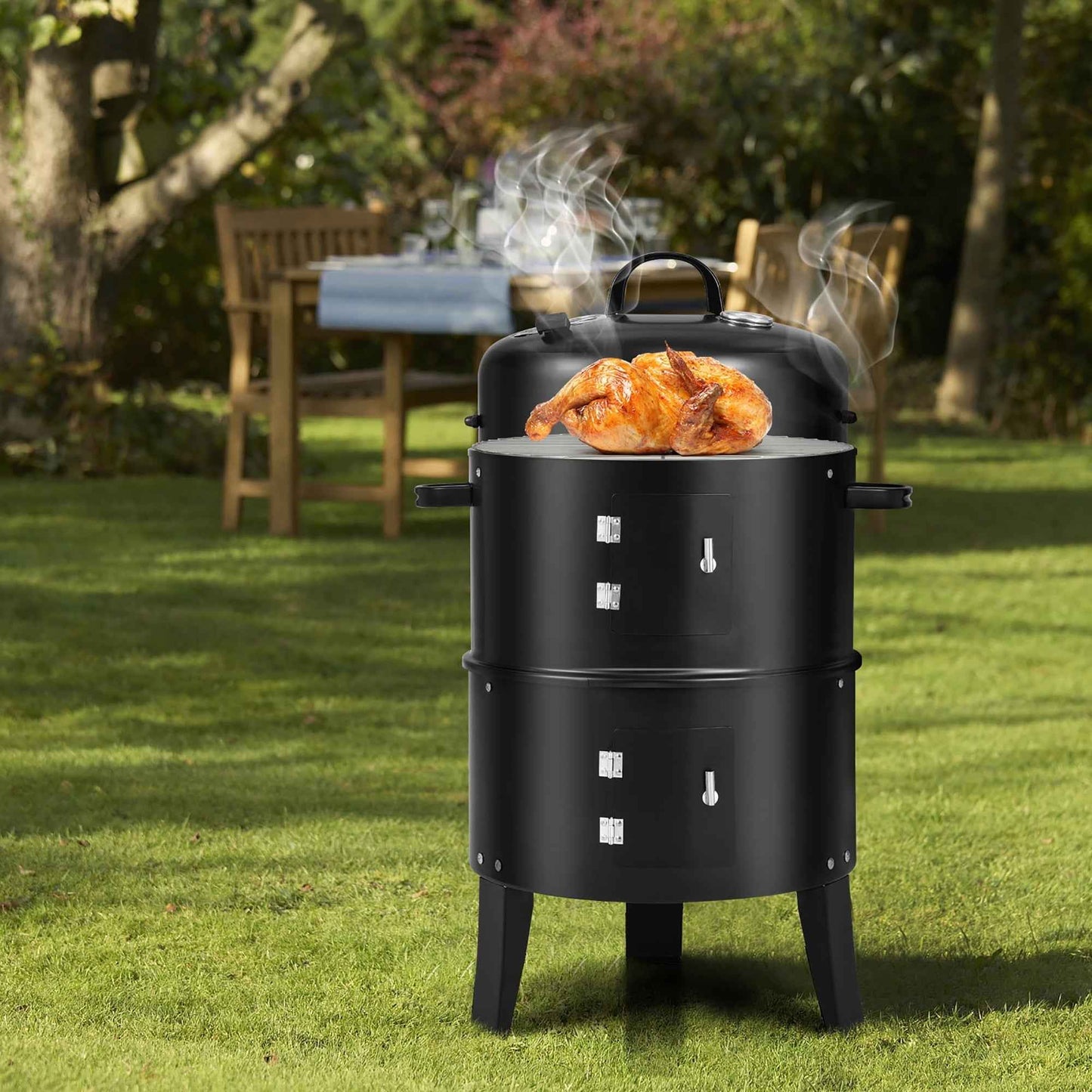 Costway3-in-1 Vertical Charcoal Smoker  Portable BBQ Smoker Grill with Detachable 2 Layer