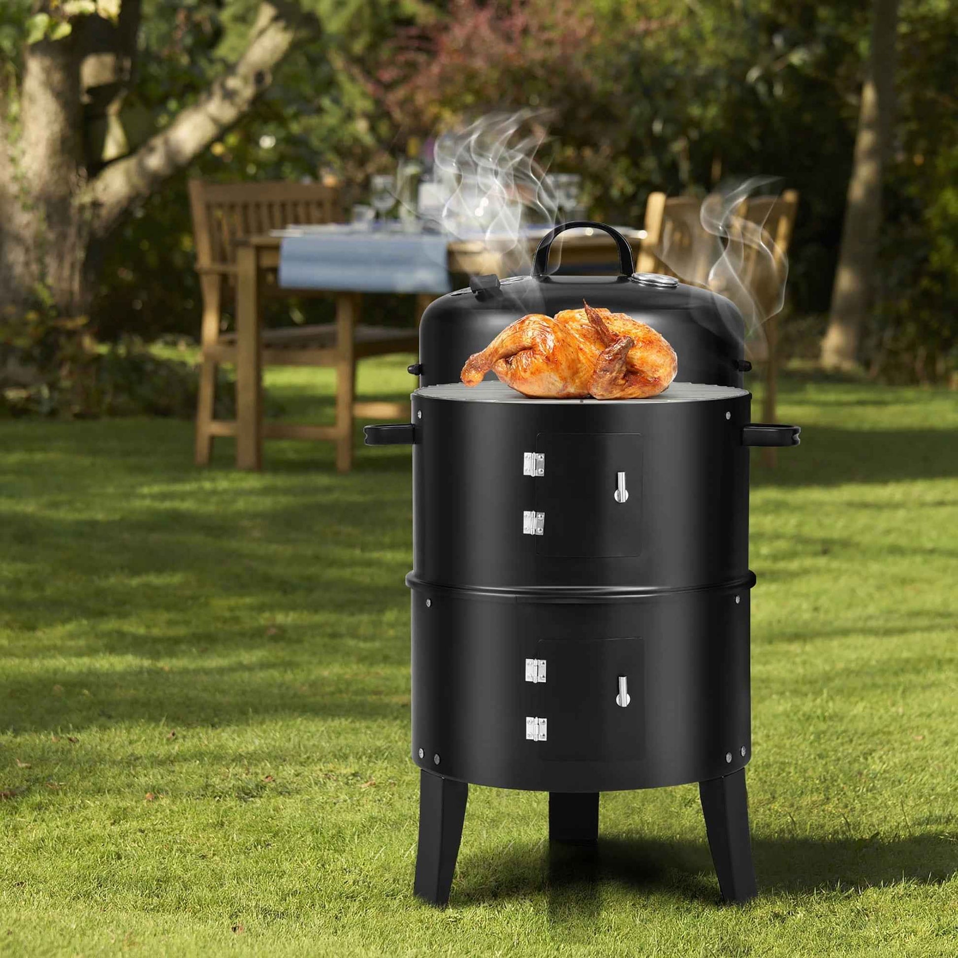 Costway3-in-1 Vertical Charcoal Smoker  Portable BBQ Smoker Grill with Detachable 2 Layer