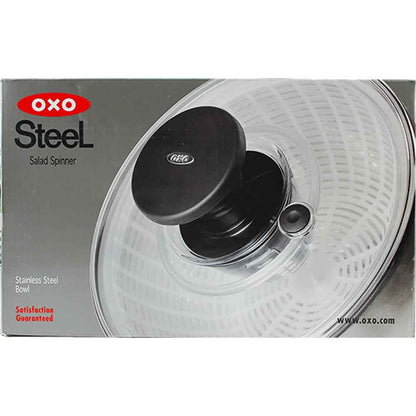 OXO Non Slip Steel Salad Spinner Bowl w/ Soft Push Pump Knob & Clear Locking Lid