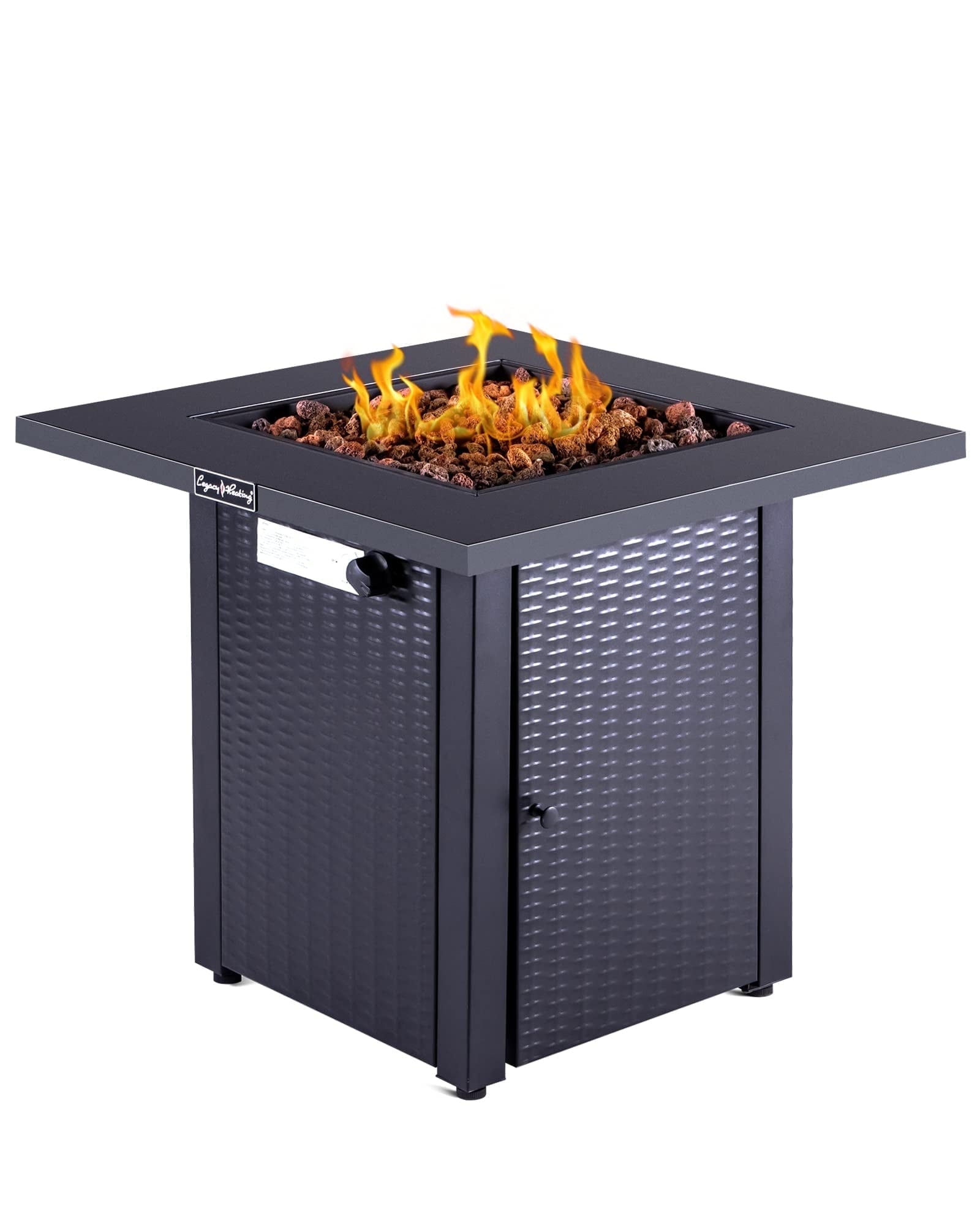 Legacy Heating 28" Square Wicker Propane Fire Pit Table - 50,000BTU, Lava Rock, ETL Certified - Patio, Deck, Backyard - Home OXO