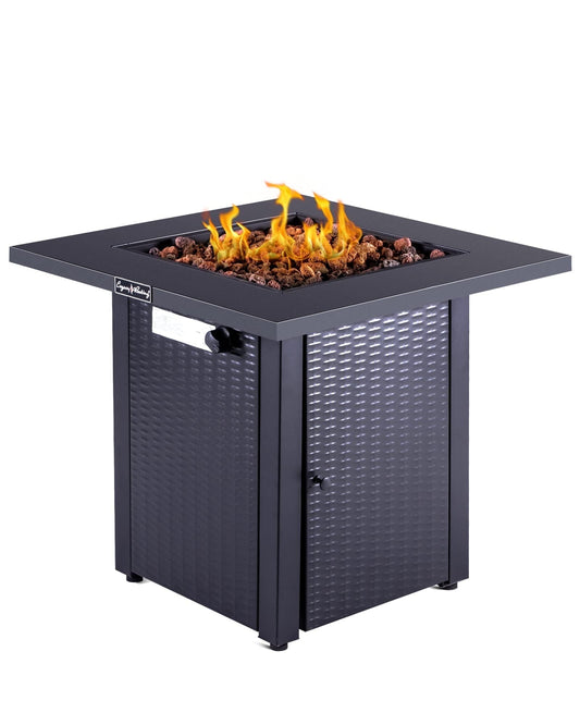 Legacy Heating 28" Square Wicker Propane Fire Pit Table - 50,000BTU, Lava Rock, ETL Certified - Patio, Deck, Backyard - Home OXO