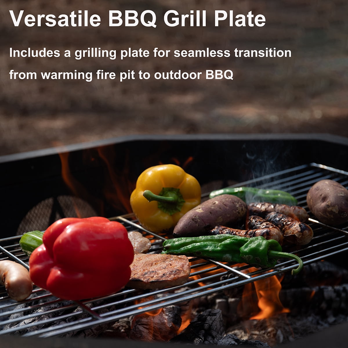 MistMo 35 inch Fire Pit, Outdoor Fire Pit Wood Burning Fire Pits with Cooking Grill - Home OXO