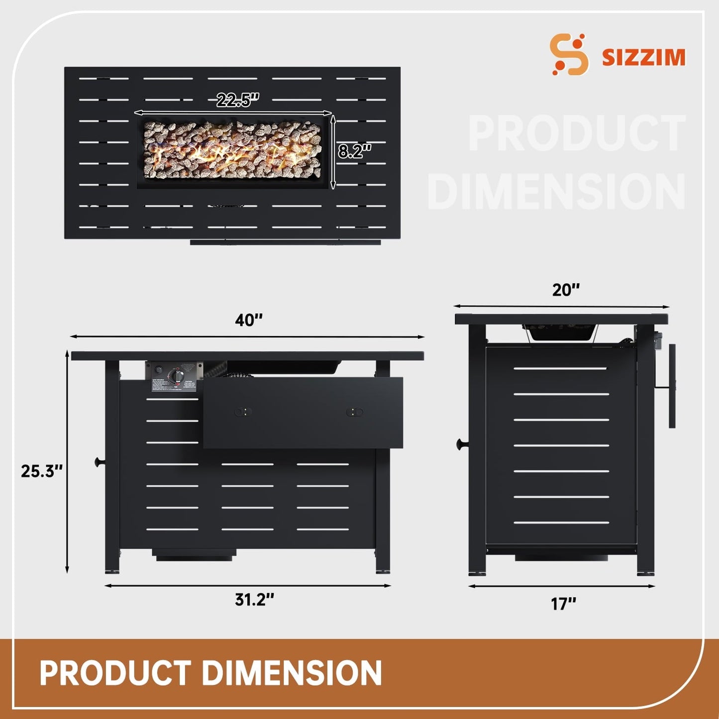 JolyDale 40" Propane Fire Pit Table, 50,000 BTU Auto Ignition Steel Gas Fire Pit with Removable Lid & Waterproof Cover for Patio, Backyard, Black - Home OXO