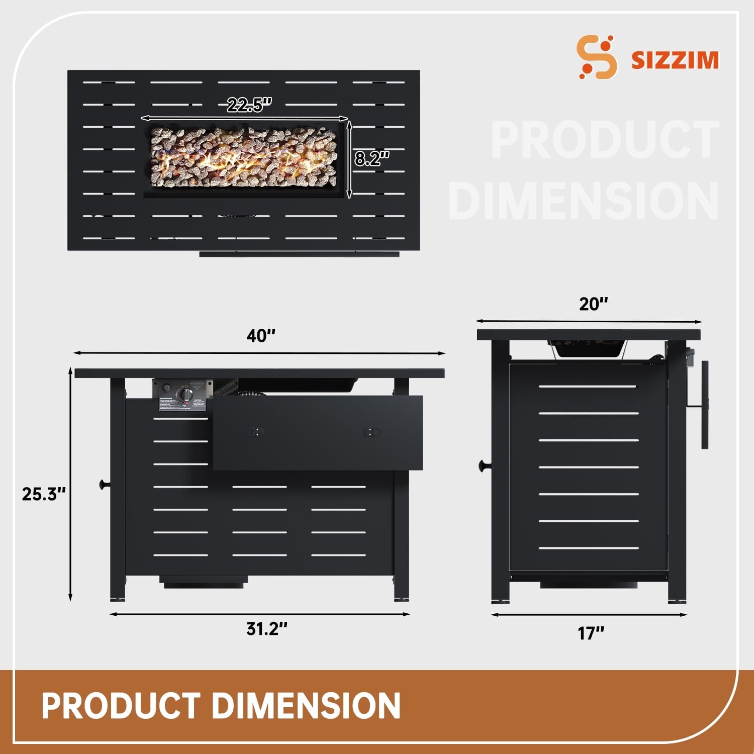 JolyDale 40" Propane Fire Pit Table, 50,000 BTU Auto Ignition Steel Gas Fire Pit with Removable Lid & Waterproof Cover for Patio, Backyard, Black - Home OXO