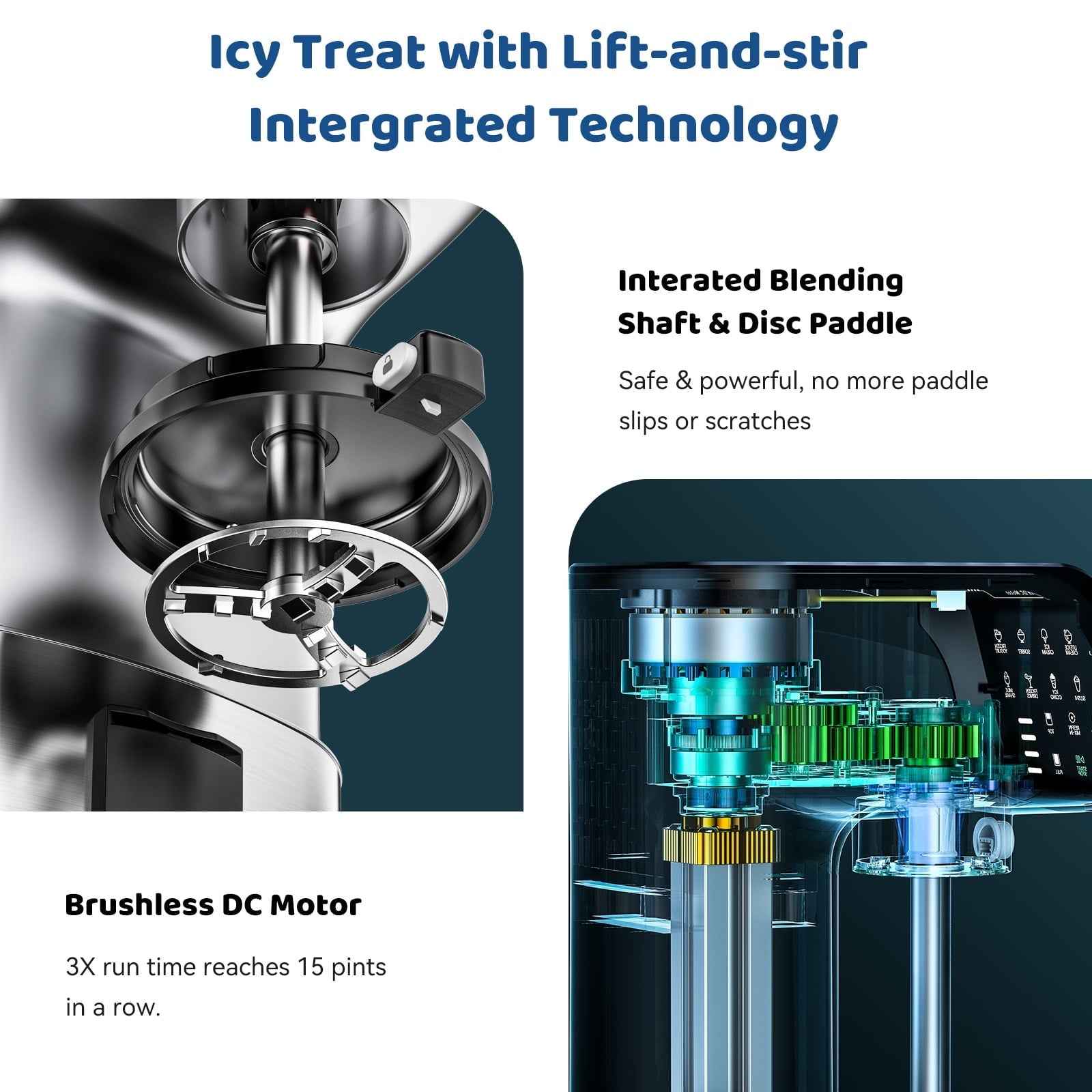 Ice Cream Maker, 11-in-1 Frozen Treat Maker for Gelato, Sorbet, Milkshakes, Mix-ins, 3 pcs 19oz Pints, Brushless Motor, Ice Cream Recipes (Silver)