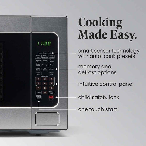 Farberware Countertop Microwave Ov 1100 Watts, 2.2 cu ft - Smart Sensor With LED Lighting and Child Lock - Perfect for Apartments and Dorms - Easy Clean Black Interior, Stainless Steel