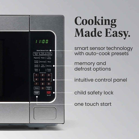 Farberware Countertop Microwave Ov 1100 Watts, 2.2 cu ft - Smart Sensor With LED Lighting and Child Lock - Perfect for Apartments and Dorms - Easy Clean Black Interior, Stainless Steel