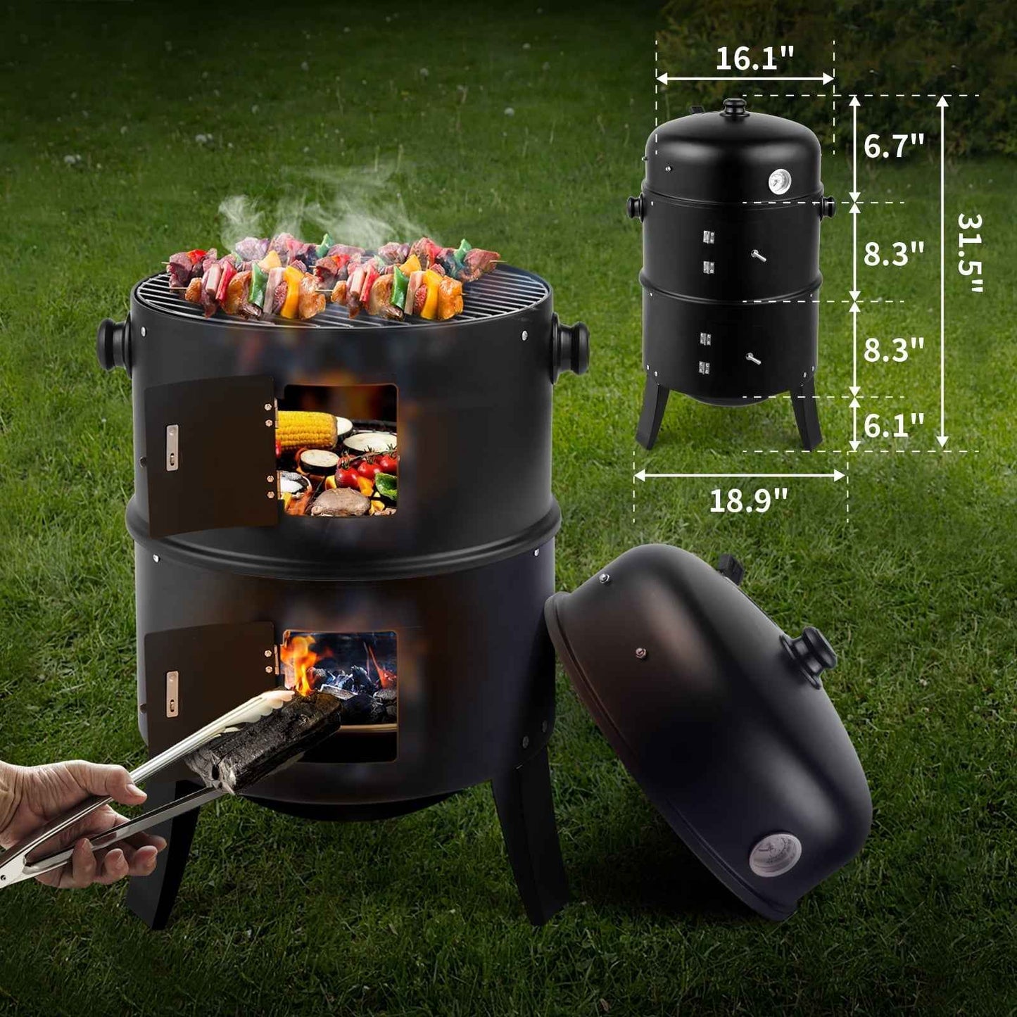 Zimtown BBQ Charcoal Grill Outdoor Barbecue Pit Smoker with 3 Levels Patio Backyard Black