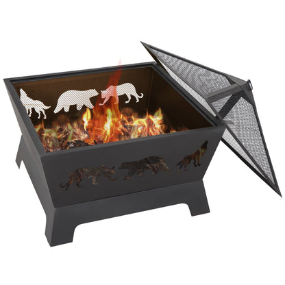 SuperDeal Patio Yard Fire Pits Wood Burning Outdoor Fireplace W/Rain Cover & Poker - Home OXO
